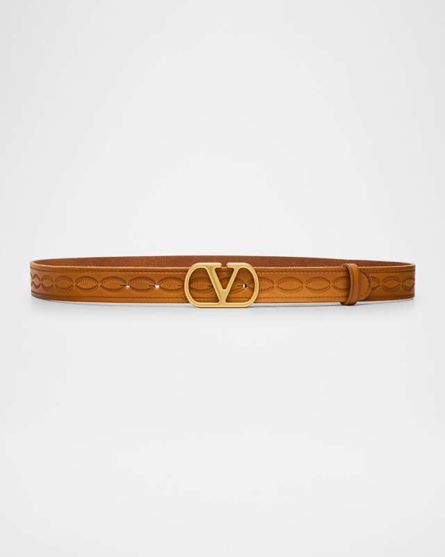 V-Logo Leather Belt
